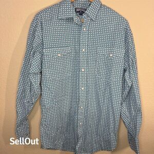 Panhandle Men's Western Pearl Snap Shirt Blue Geometric Long Sleeve S